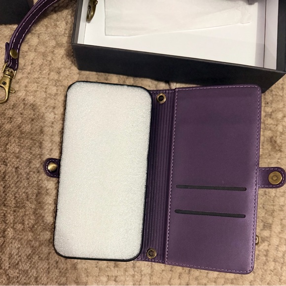 Premium iPhone 14 Purple Crossbody Wallet Phone Case with Strap - Picture 11 of 13